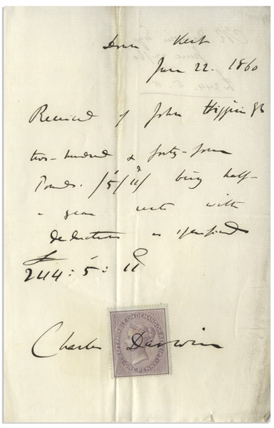 Charles Darwin Autograph Letter Signed From 1860, Just Weeks After ''On the Origin of Species'' Was Published -- Rare as Also Signed With His Full Name ''Charles Darwin''